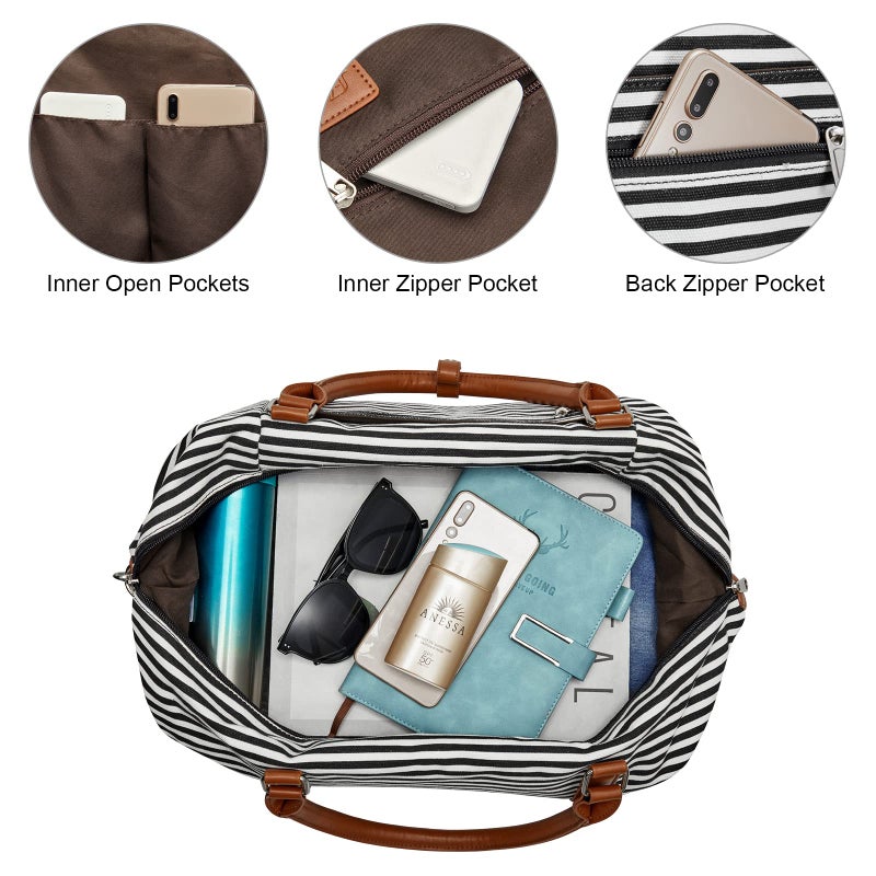 S-ZONE Women Canvas Weekender Bag Overnight Carryon Duffel Tote PU Leather Strap(Large) - Image 4